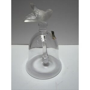 Lalique France Crystal Bell Frosted Bird Finial Clear Glass Original Label
